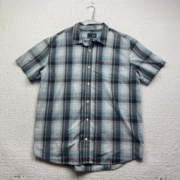 Y2K Hurley Shirt Mens XXL Light Grey / Blue Button Up Skater Surfer Beach Casual - Picture 1 of 15
